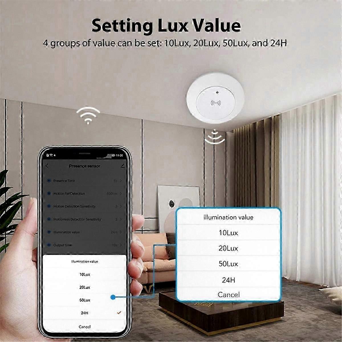 Tuya WiFi 2.4GHz mmWave Radar Smart Human Presence Sensor with Light Detection, Compatible with Light Switch, 95-250V