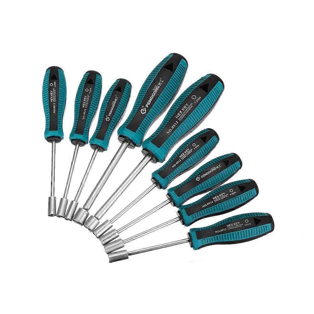 9pcs Socket Wrench Screw Driver Non-Magnetic Tip Metal Hex Nut Key Wrench Screwdriver Nutdriver Hand Tool 3-8mm,DF07
