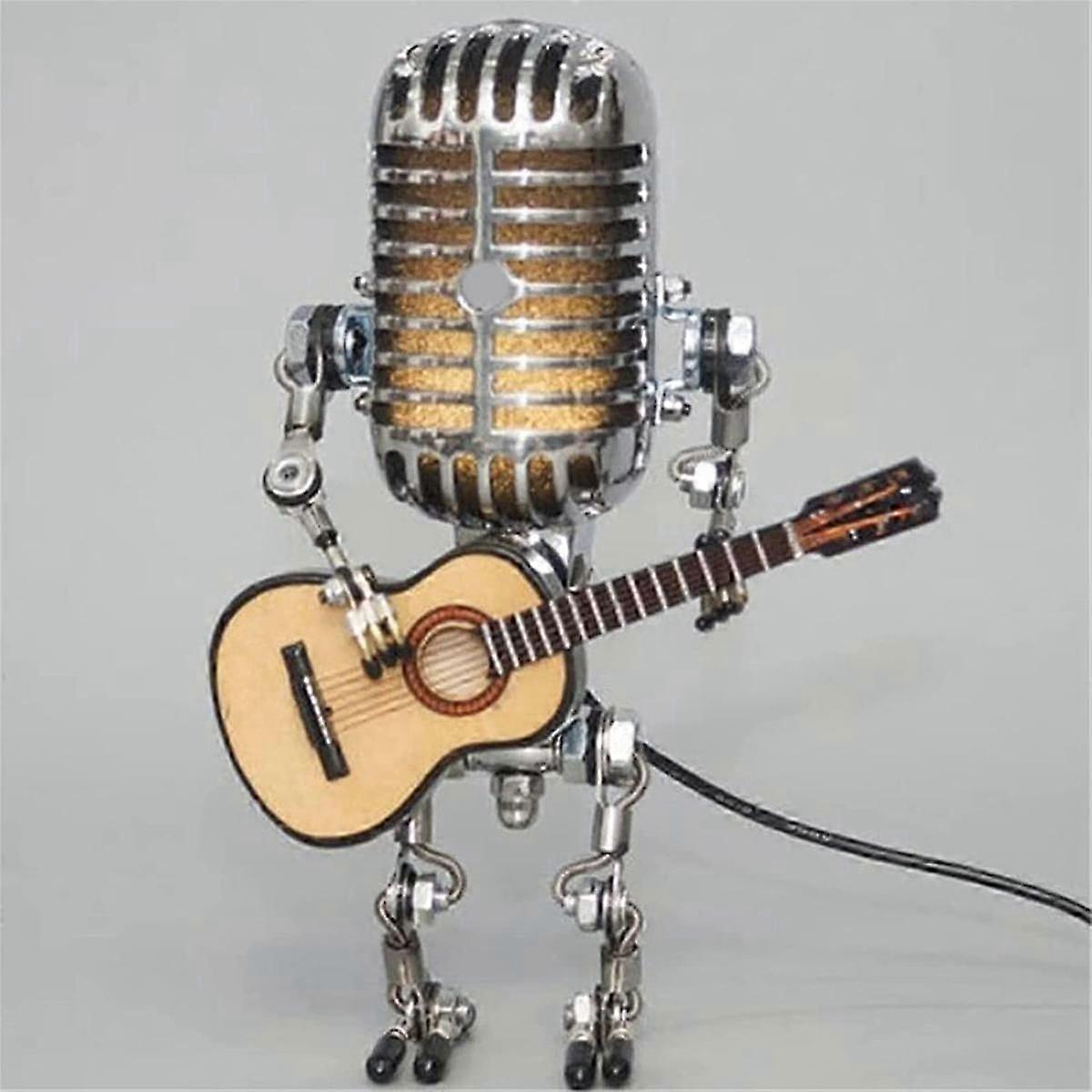 Retro Stijl Microfoon Robotlamp Met Guitare Vintage, Robot Bureaulamp Met Een Gitaar Met Led Voor Slaapkamers Bar Restaurant