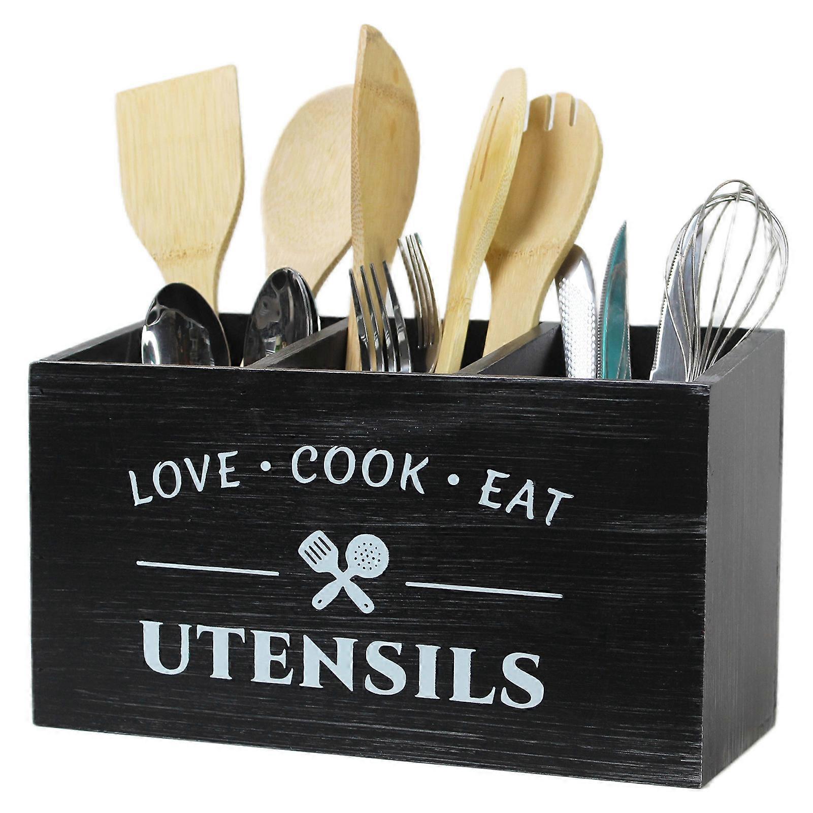 Kitchen Rustic Utensil Holder Large Capacity Farmhouse Flatware Storage Box for Silverware Fork Spoon Spatula