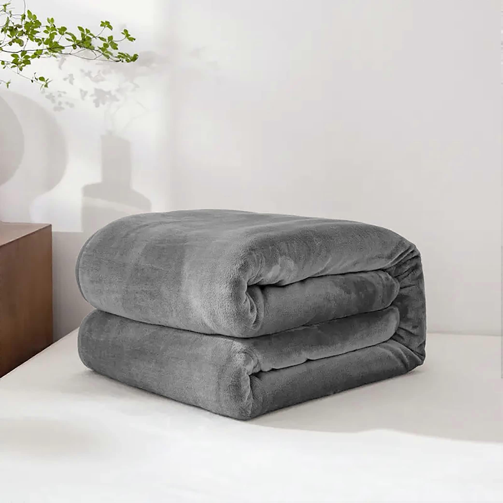 Grey Silver Queen Size Solid Flannel Throw Plush Cozy Super Soft Warm Bed Blanket
