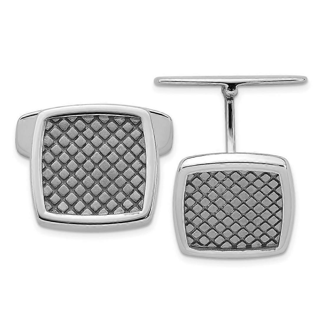14.3mm 925 Sterling Silver Rhodium and Ruthenium Plated Checkered Cuff Links-Cuff Link for Men