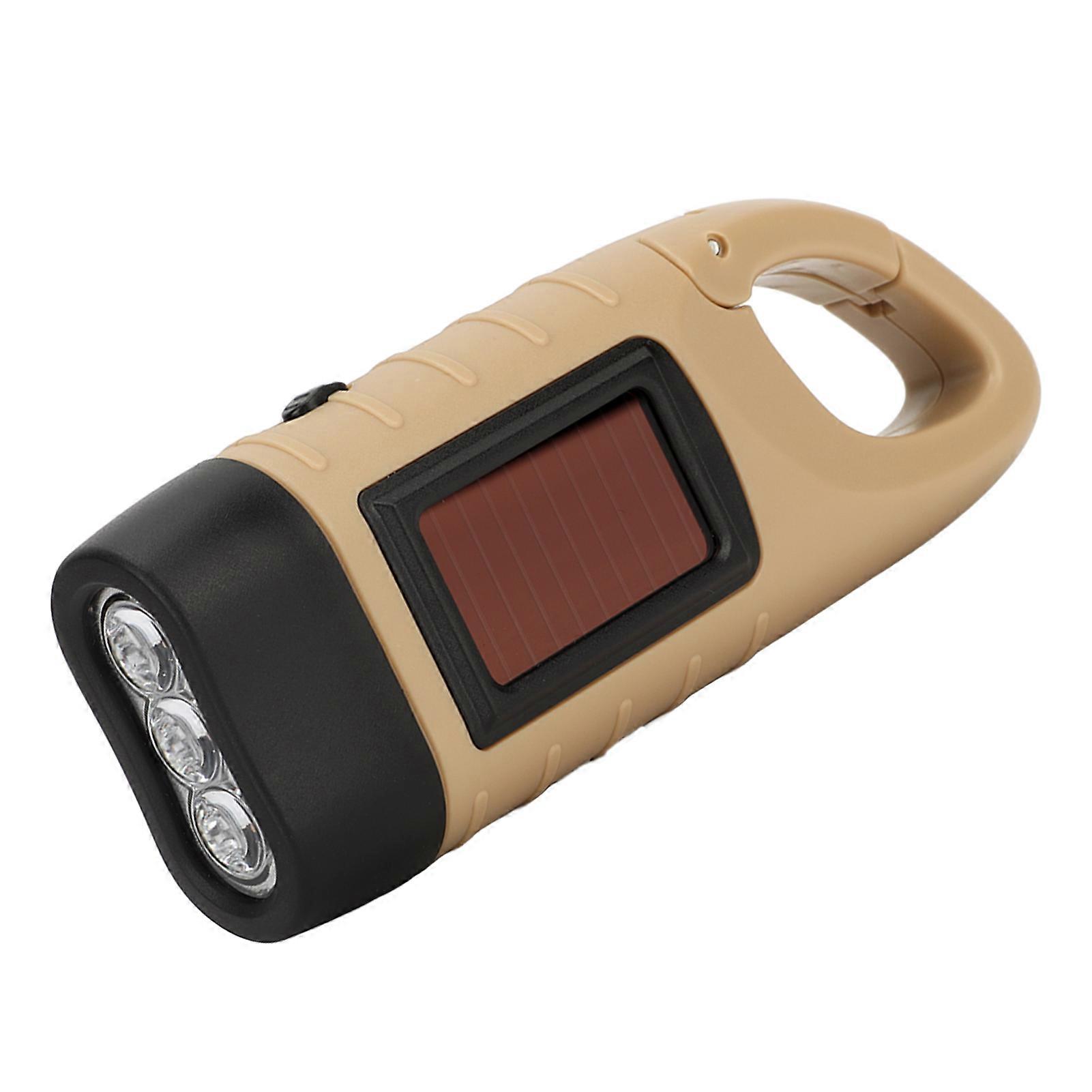 Hand Crank Solar Powered Flashlight Emergency Rechargeable LED Flashlight Self Powered Charging Torch Survival Gear Khaki 