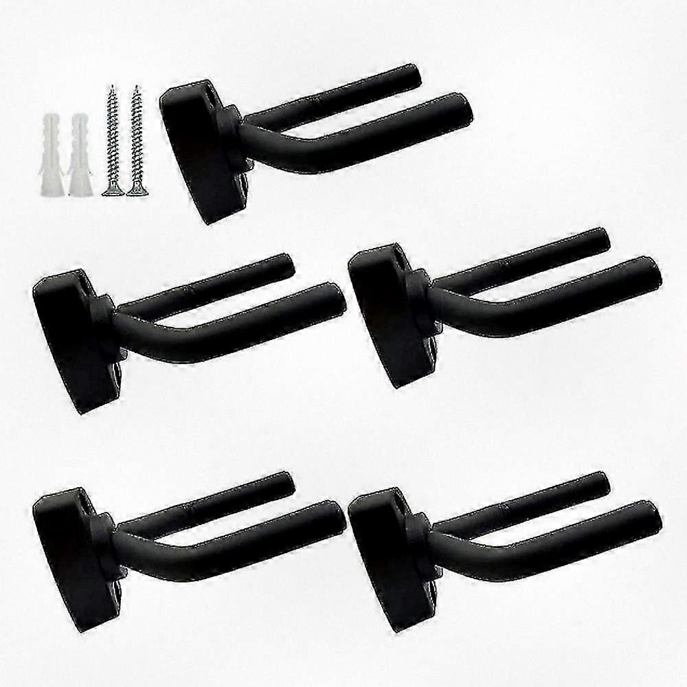 5 black guitar wall hangers with screws for secure mounting and display