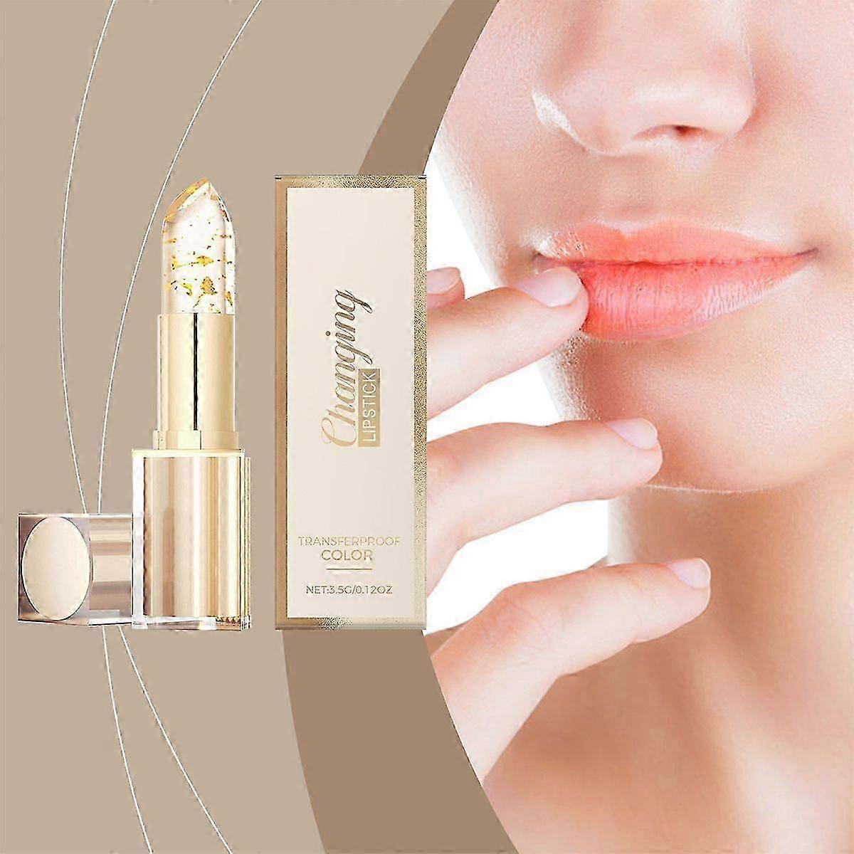 Transferproof Color Changing Lipstick With Gold Flakes - Moisturizing, Long-lasting, Transparente Temperature Change Lipstick, Gold Crystal Clear Glos