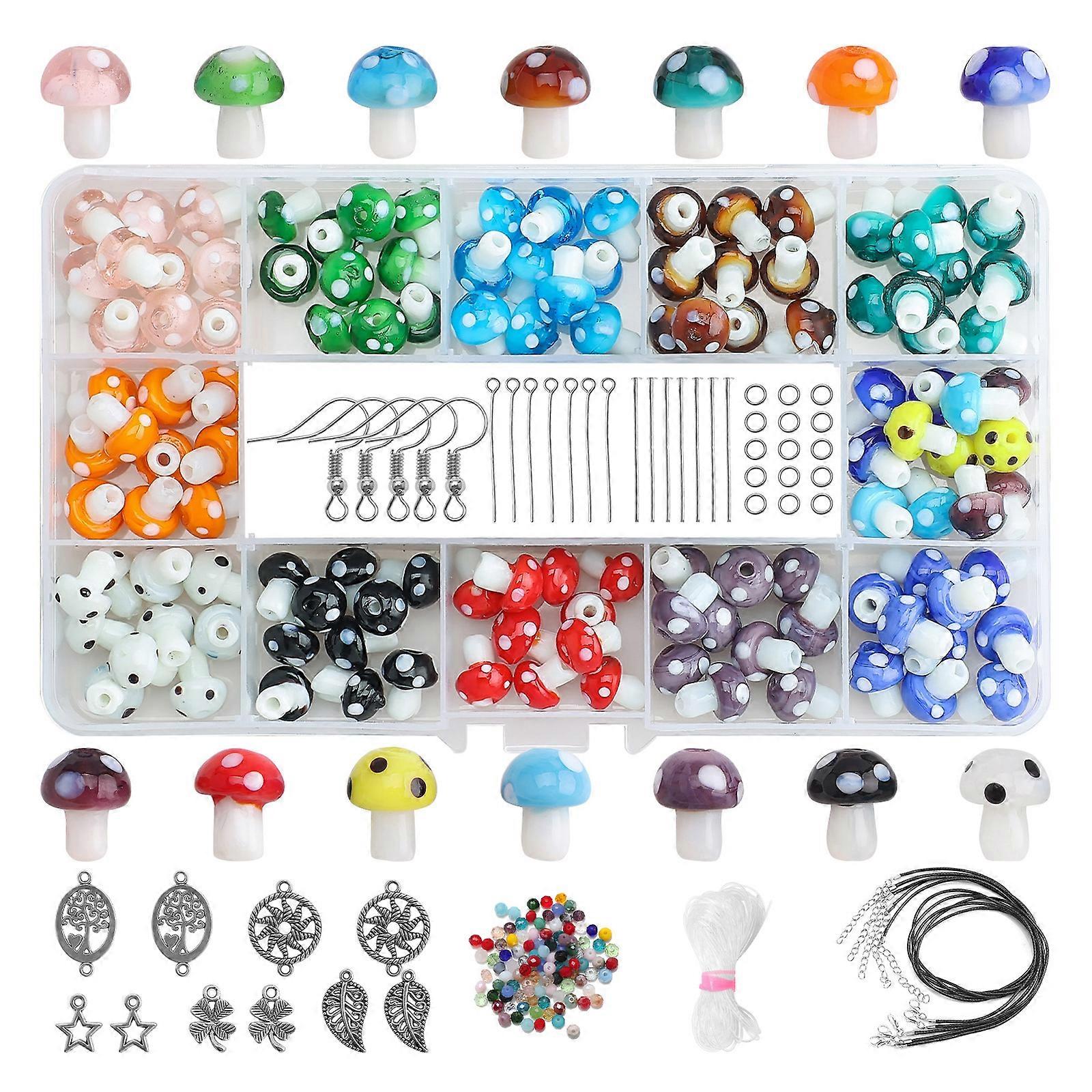 Handmade Mushroom Beads with Elastic Thread Mixed Color Mushroom Loose Bead Necklace Bracetet Making for Jewelry DIY