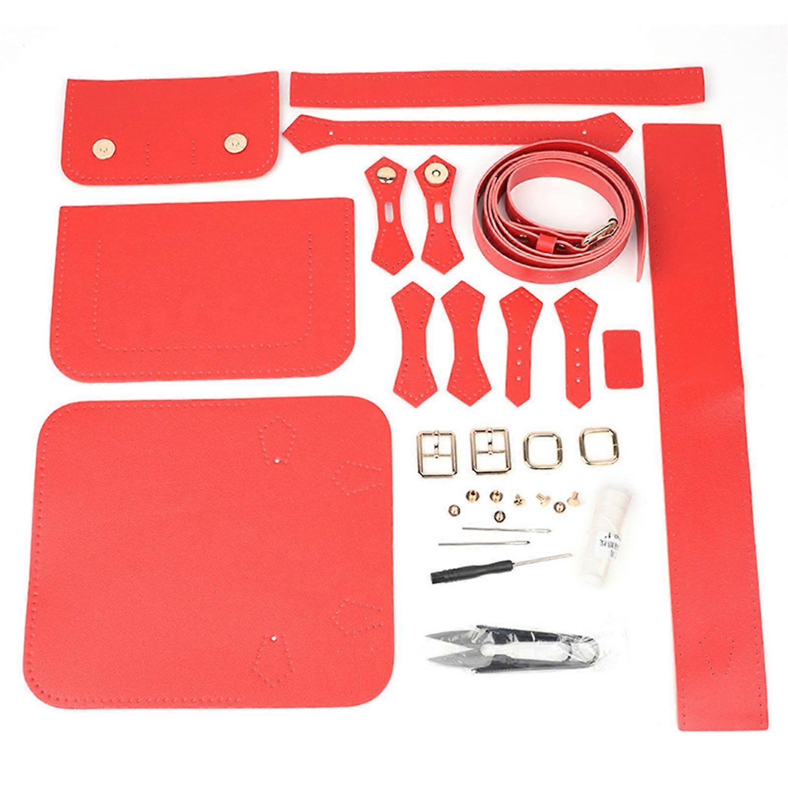 DIY Handmade Bag Retro Style Hand Stitching with Sewing Tools Handle Shoulder Bags Accessories Red