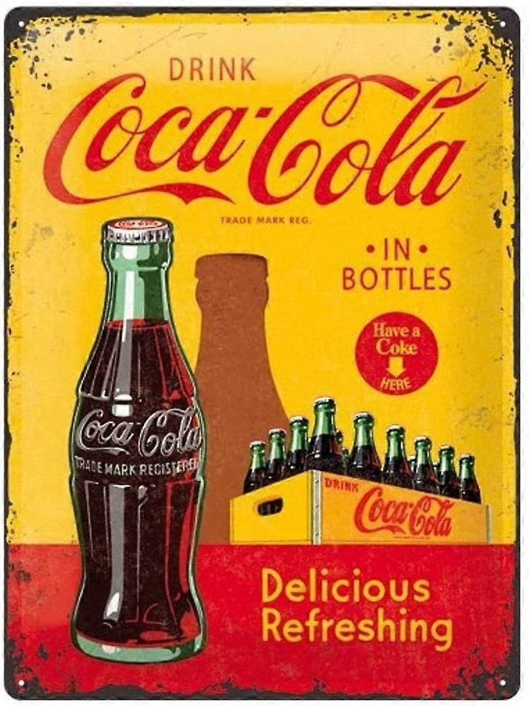 Insegna in alluminio cartello in metallo Coca-Cola - Coca-Cola In Bottiglie Giallo