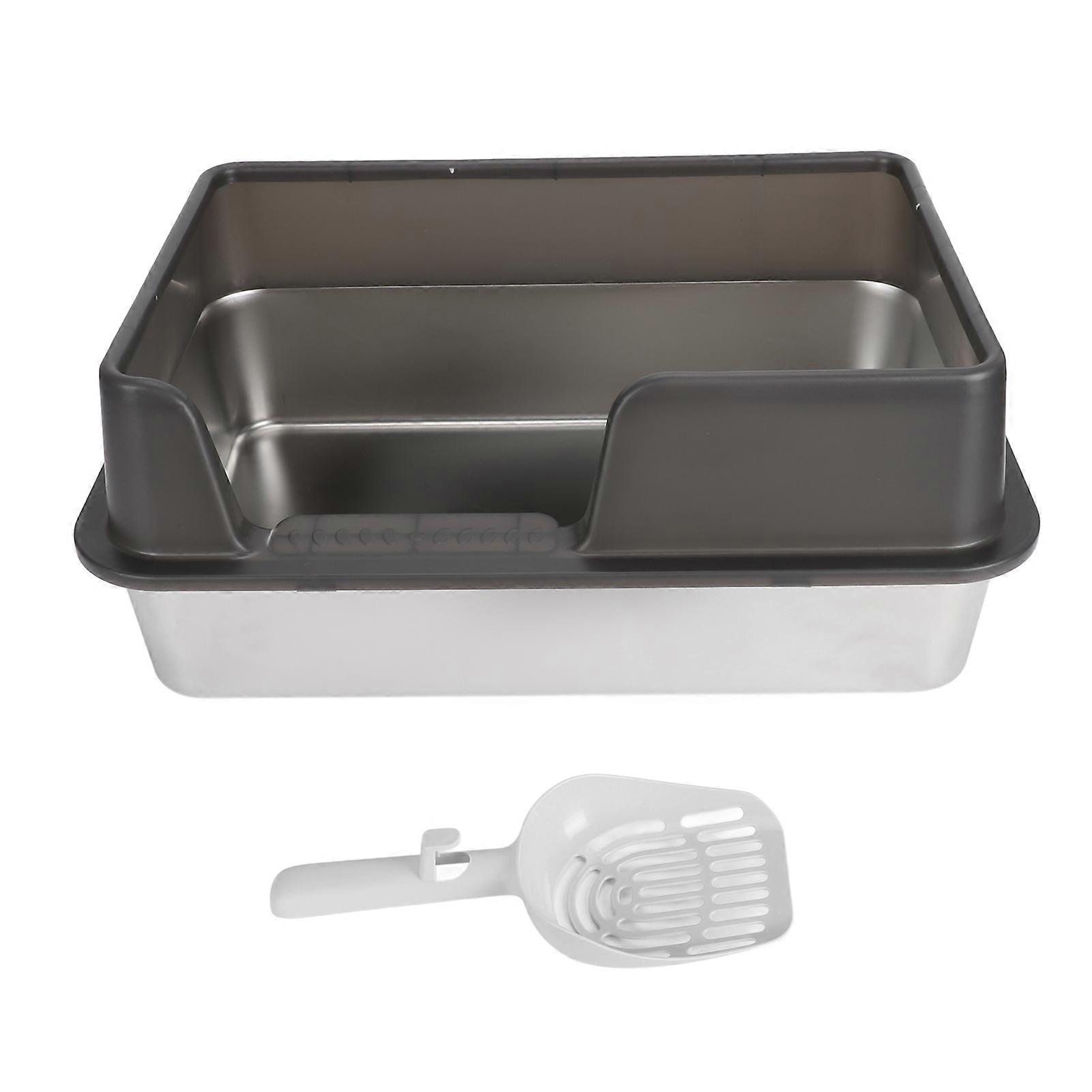 Stainless Steel Litter Box with High Sides, Anti-Splash, Easy to Clean, Enclosed, for Small and Medium Cats, Black