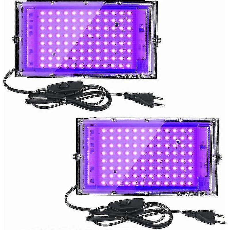 2pcs 100w uv led זרקור אור שחור ip65 עמיד למים, אולטרה סגול לד מנורה, אפקט תאורה לאקווריום, מסיבה, ציור ניאון, פוסטר ניאון -