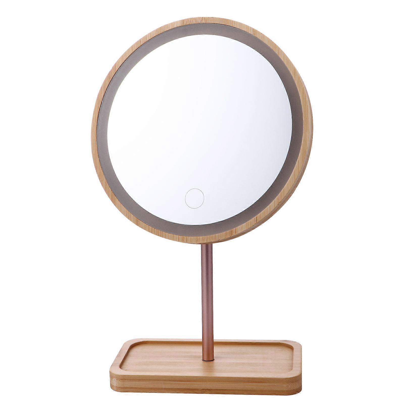 LED Vanity Mirror with Wooden Frame, High Definition Lighted Tabletop Makeup Mirror for Home Use, Smart Dimming, Swivel Design, Elegant Cosmetic