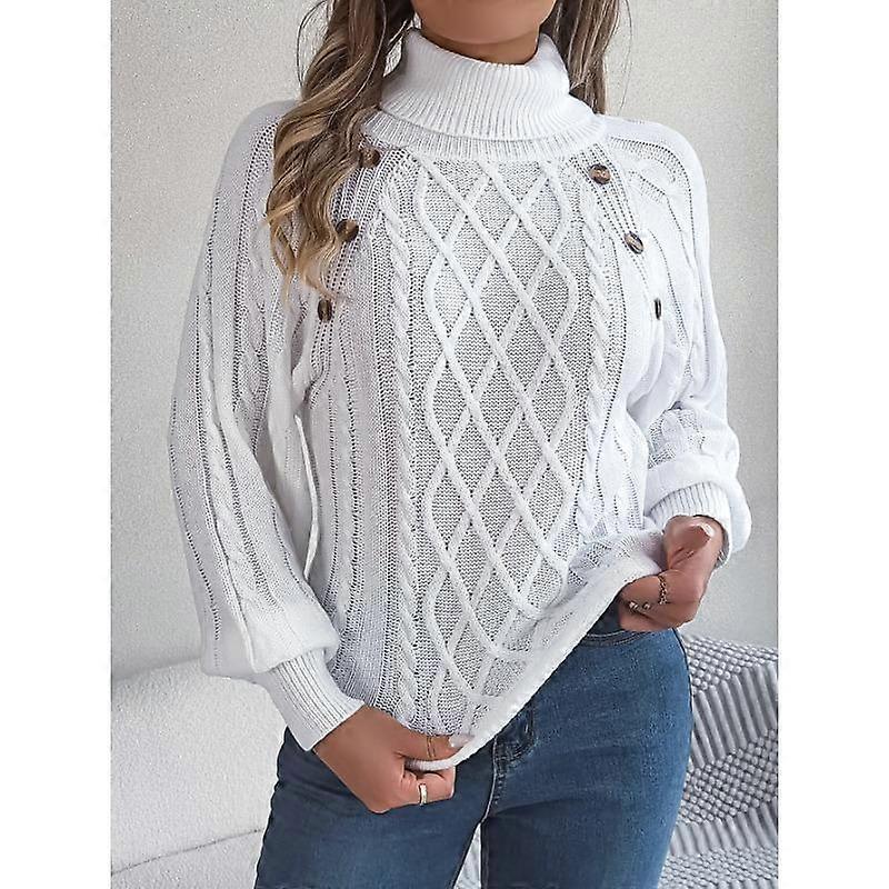 DAFIFY Women's Fashion Casual Fall Winter Solid Color Print Long Sleeve High Neck Sweaters
