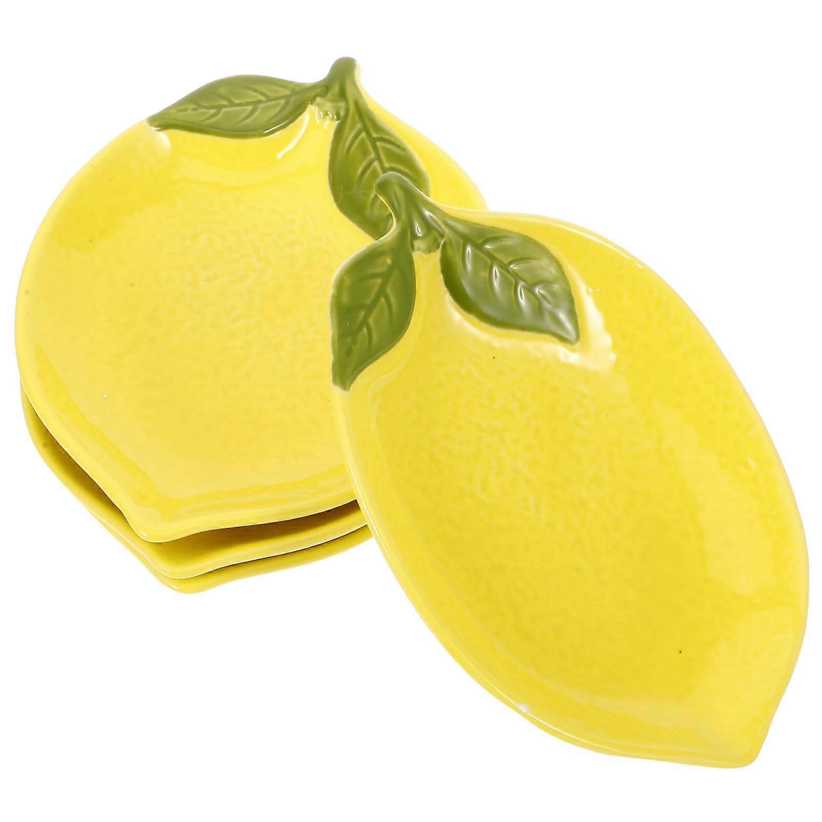 Ceramic Appetizer Plates - Set Of 4 Lemon Shaped Plates For Dessert, Salad, Fruit, Cheese And Snack Serving