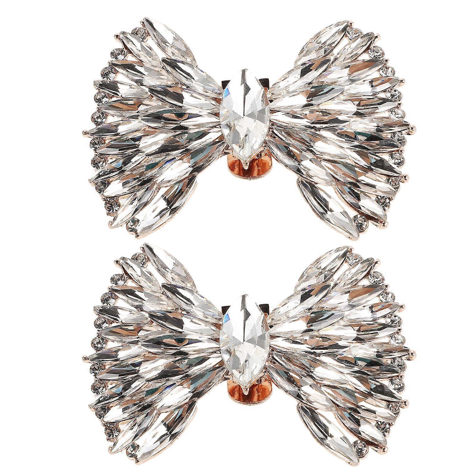 Bling Bowknot Shoe Clips 2pcs Detachable Shoe Decorations for Women Glamorous High Heel Embellishments for Bridal & Party Outfits