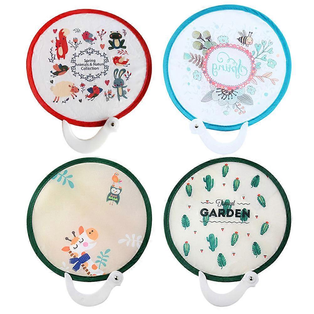 Handheld Folding Fans Round Polyester Cloth Steel Wire Cooling Performance Prop 4Pcs