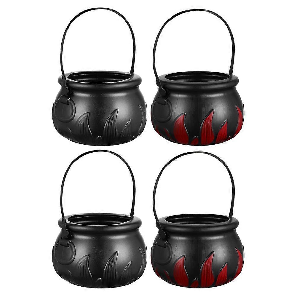 4pcs Small Candy Buckets with Flame Pattern for Halloween Party Favors, Trick Treating & Festive Decorations