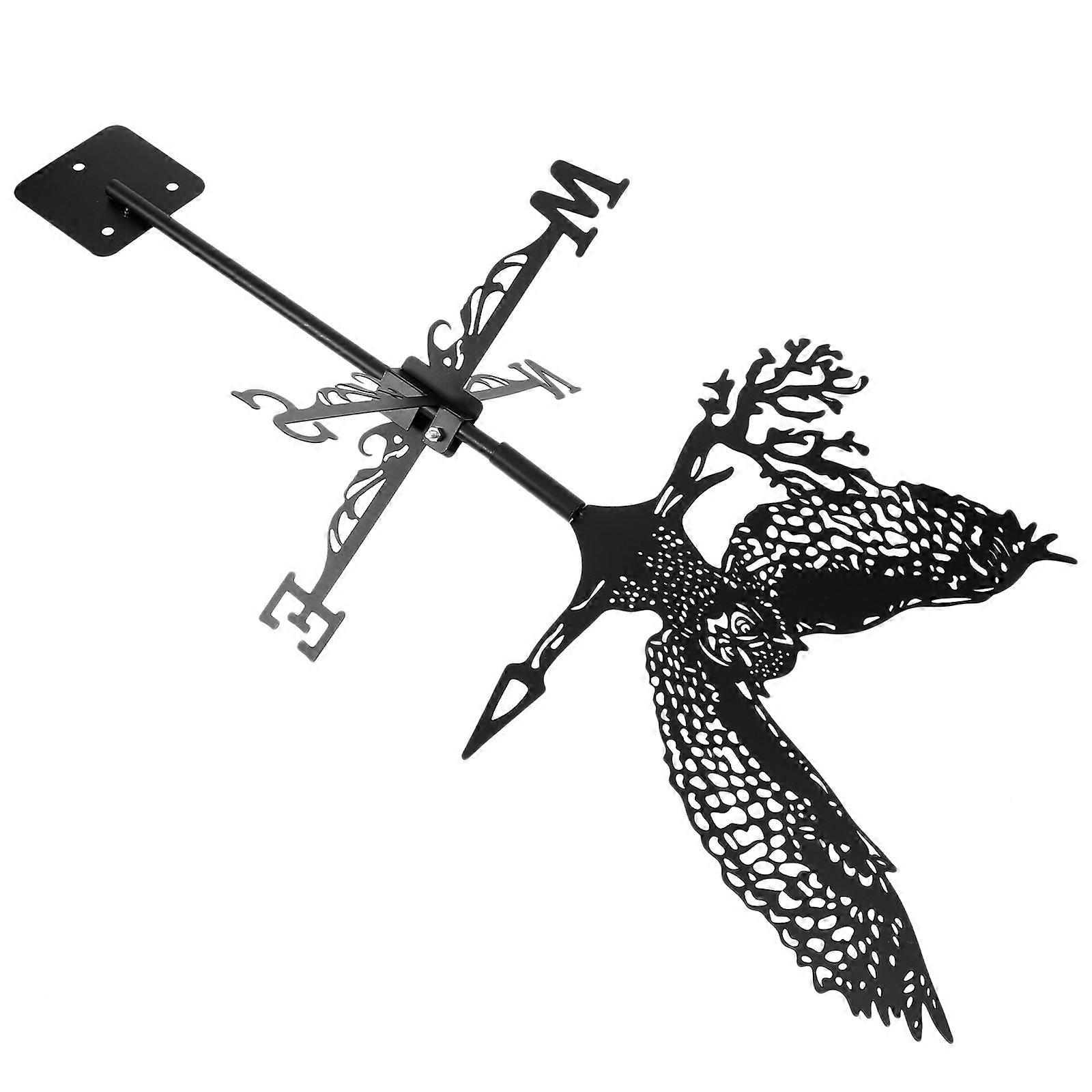 Black Iron Cat Owl Weathervane for Yard Wind Direction Indication