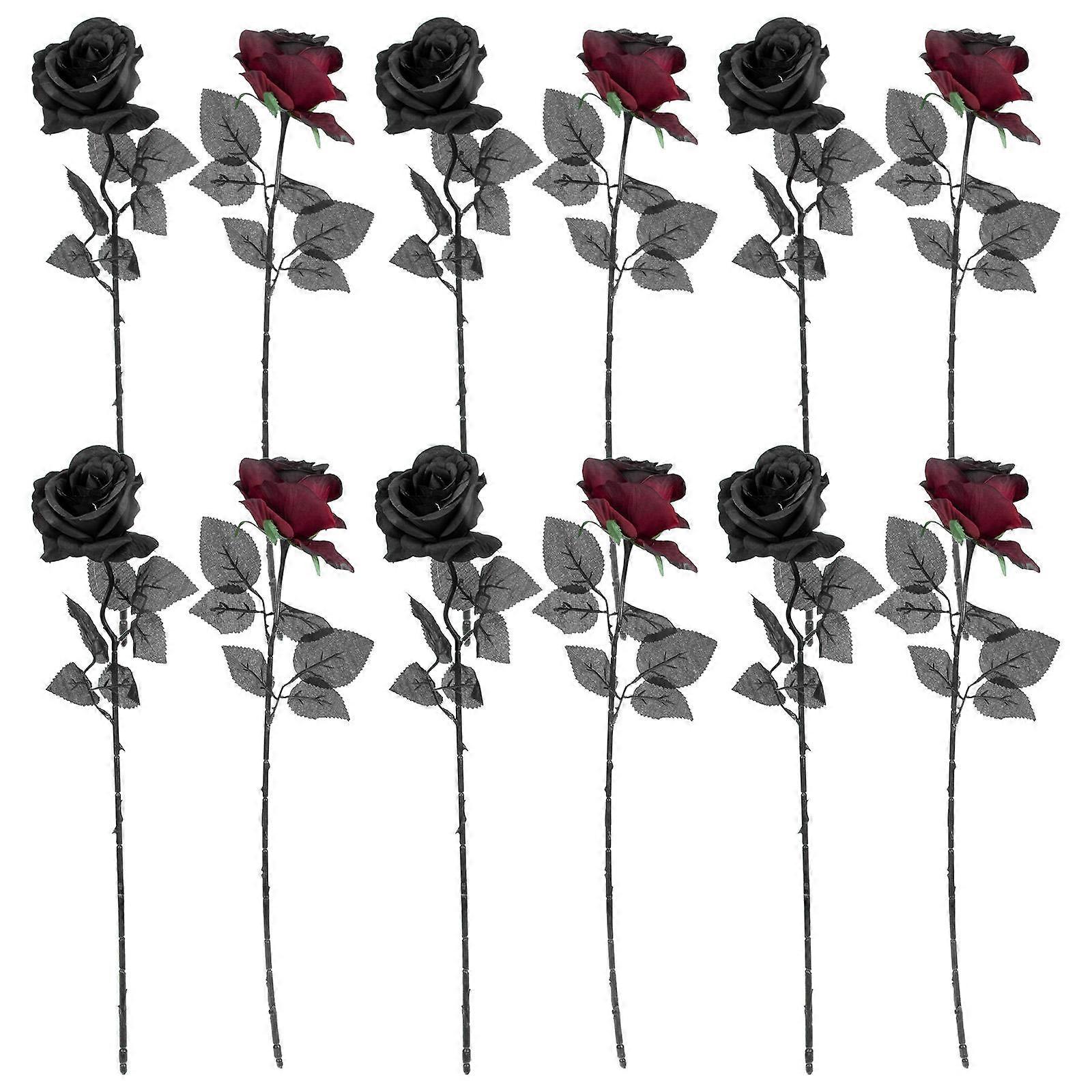 a refined product description based on your input:
 
**12pcs Black Artificial Rose Flowers – Halloween Party Decorations | Reusable Faux Floral
