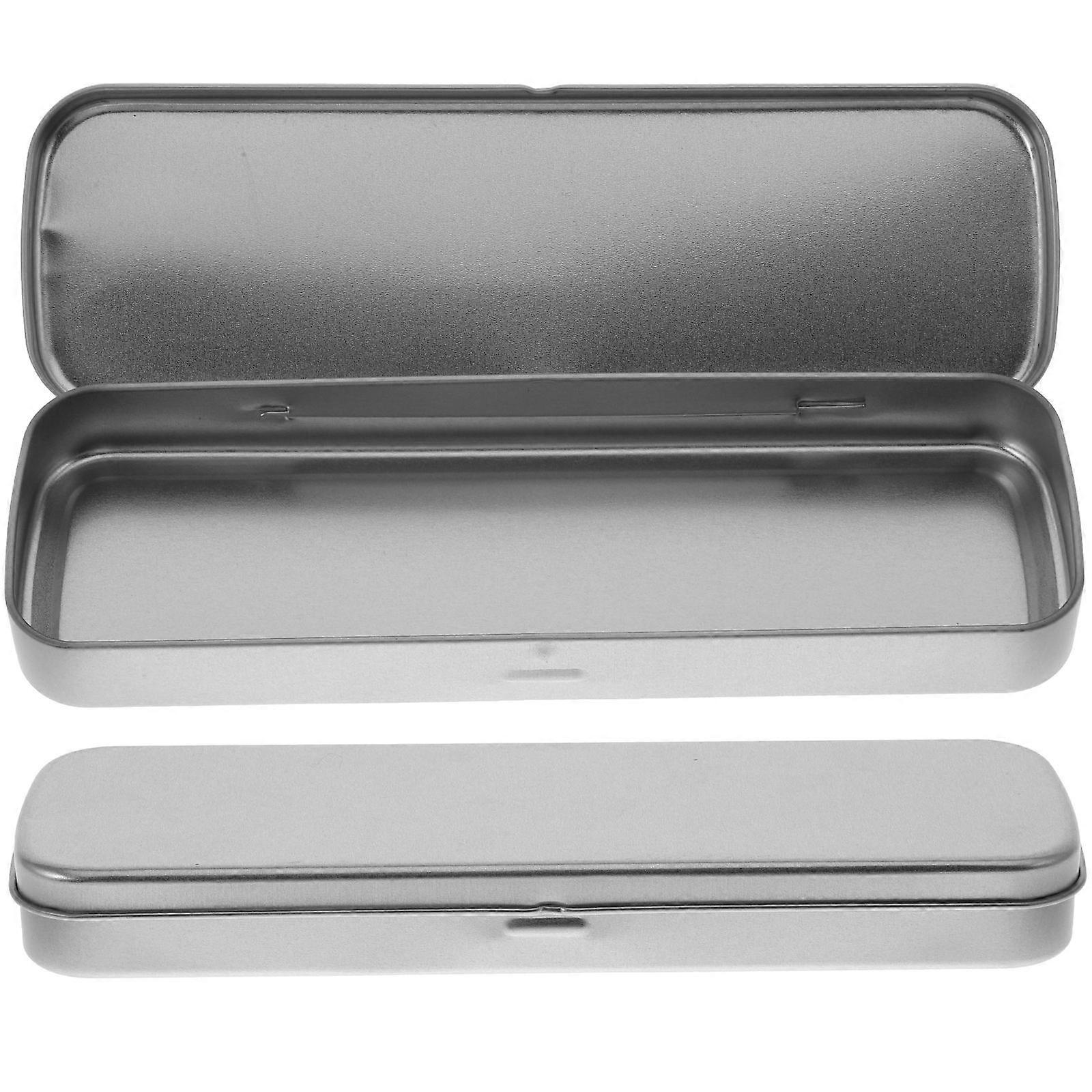 Pen Collection Box Metal Pencil Boxes Silver 20.00X5.80X2.50Cm Simple Design 2Pcs