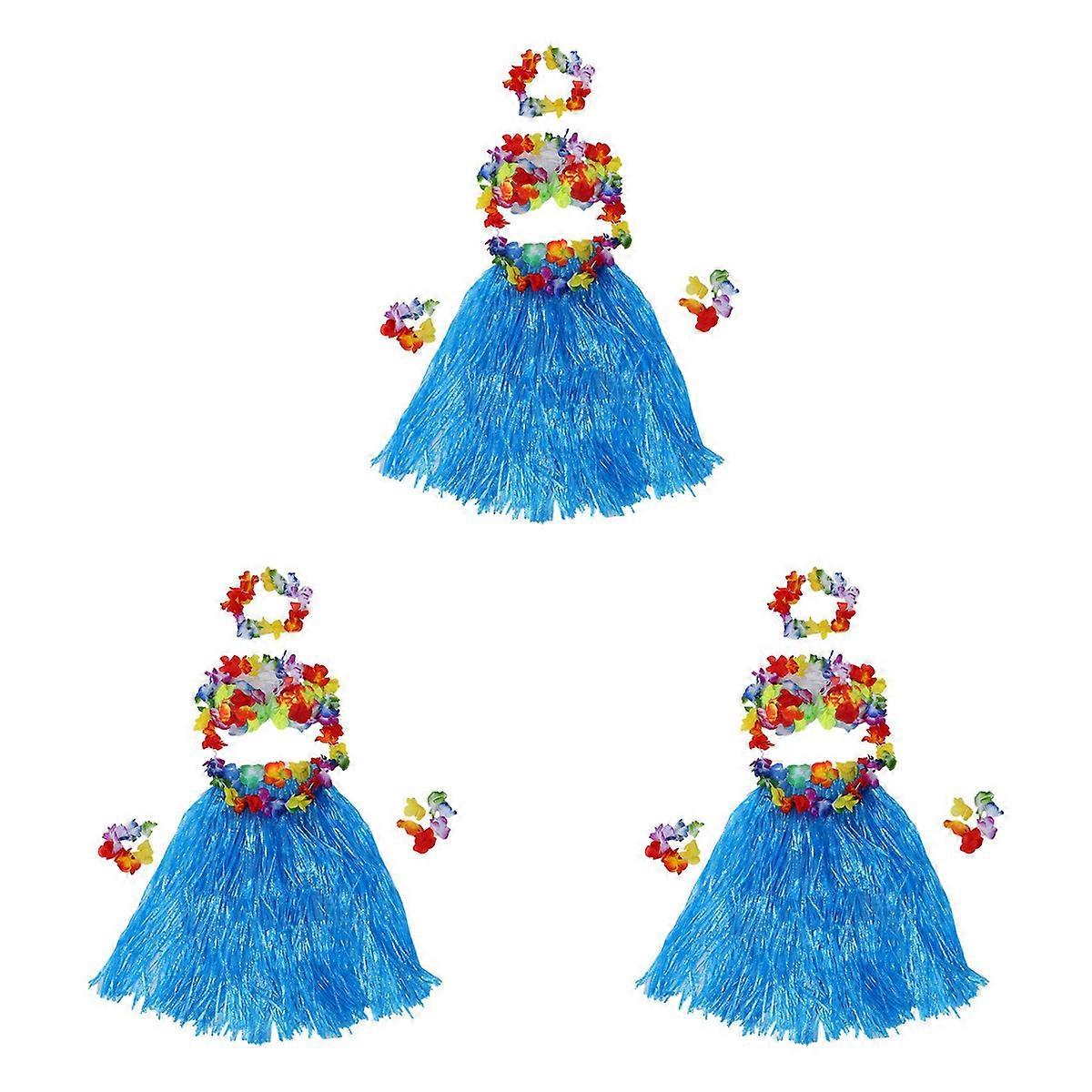 6 Set Hawaiian Skirt flower Hula Lei Wristband Garland fancy Dress