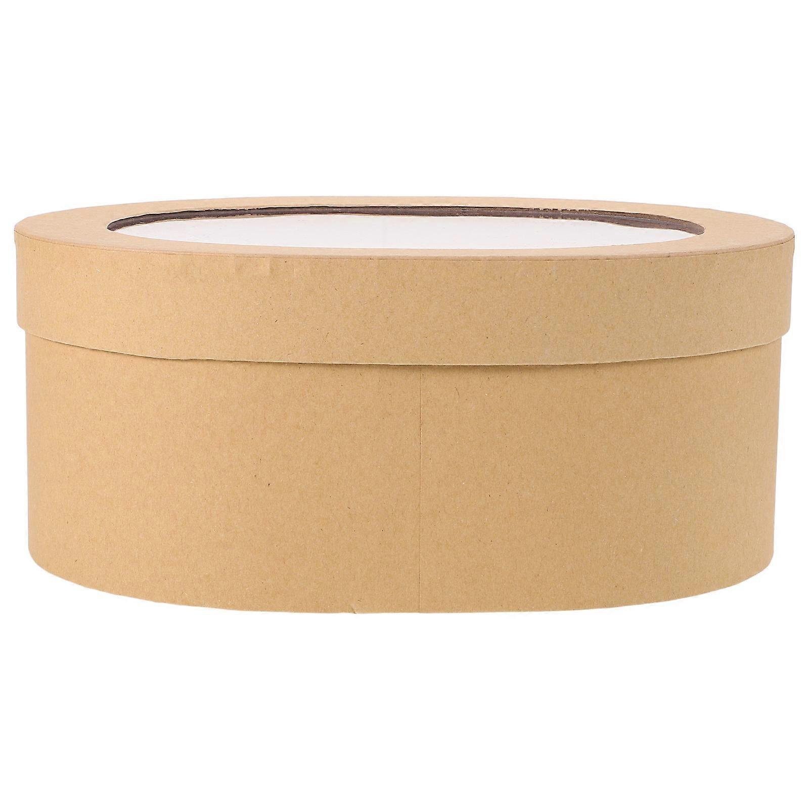 Treat Box Paper Oval Present Packing Clear Window Display Baking Packaging Khaki 24.00X19.00X10.00CM 1Pack