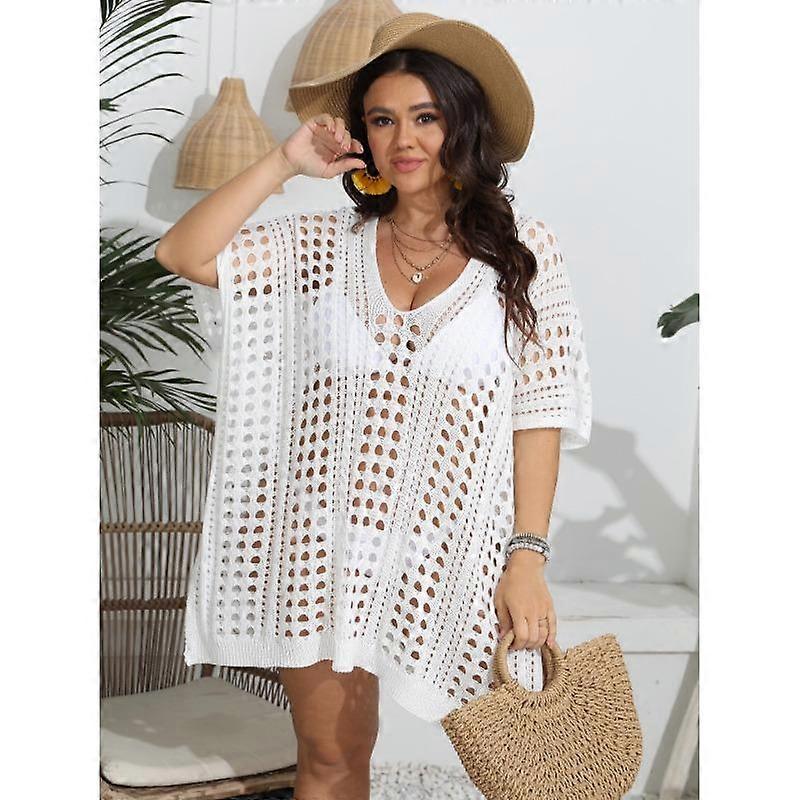 Beach Cover-ups Plus Size Women's Cover Up Deep V Hollow Out Bikini Outwear Dresses
