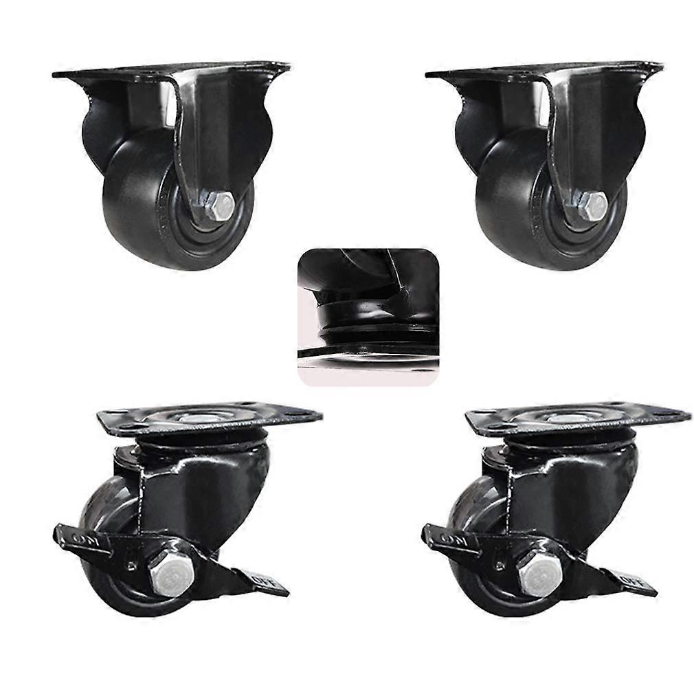 Steering casters, highperformance set with 4, brake, top plate, 750 kg, 1.5/2/2.5/3 inch