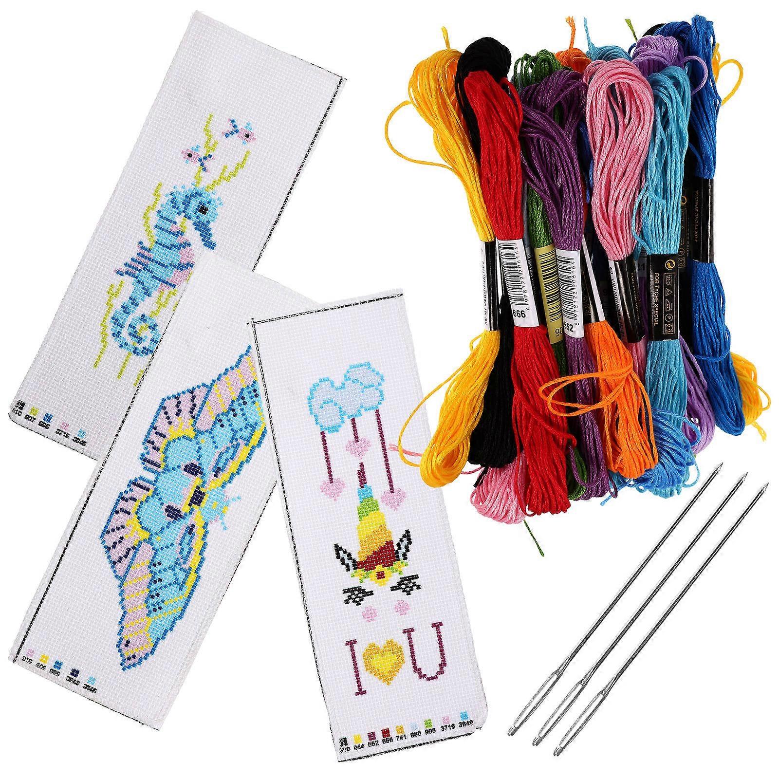 Cross-Stitch Bookmark Kit 3Sets Assorted Color Polyester Patterns for Decoration