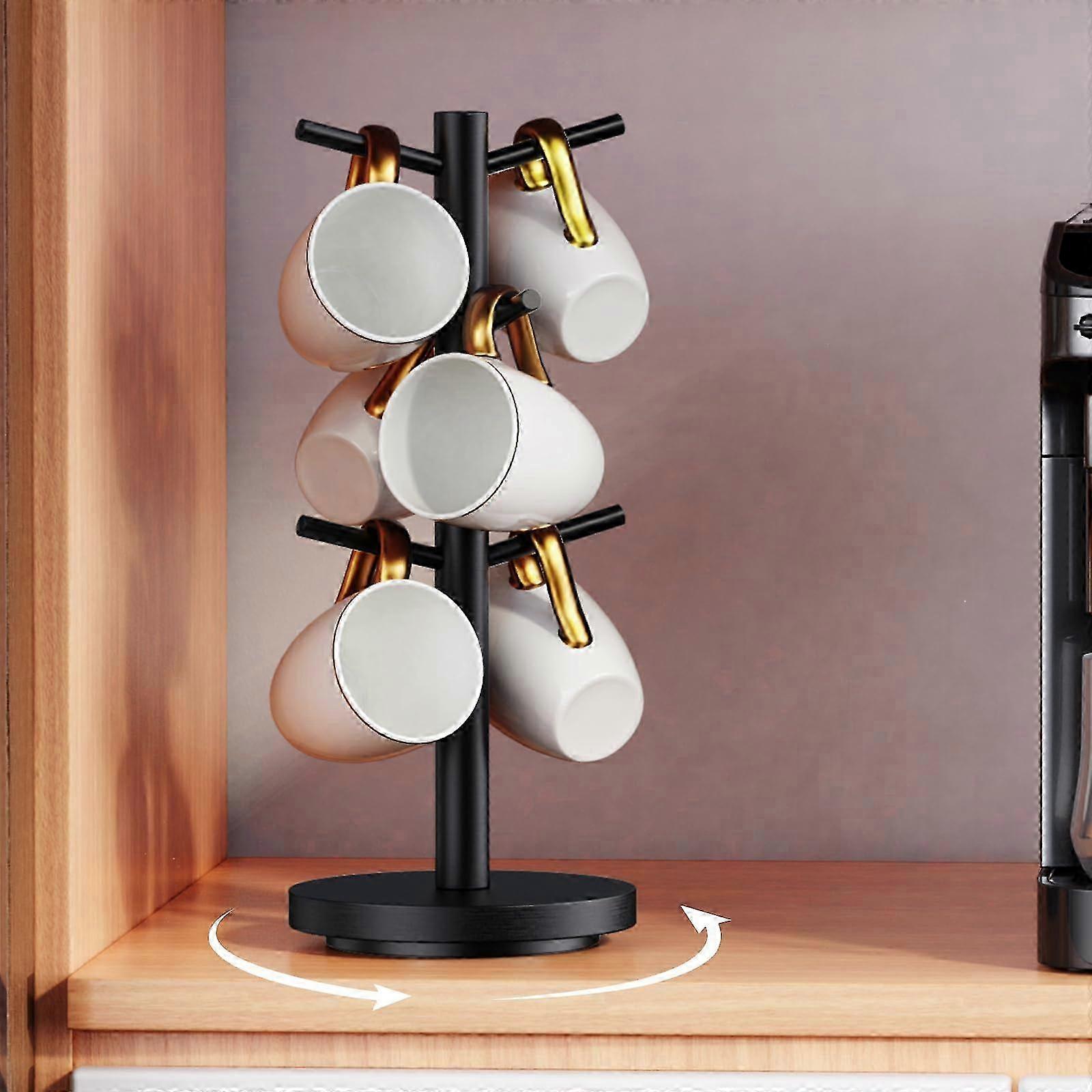 360�� Rotating Coffee Mug Holder Tree with 6 Hooks for Counter and Bar