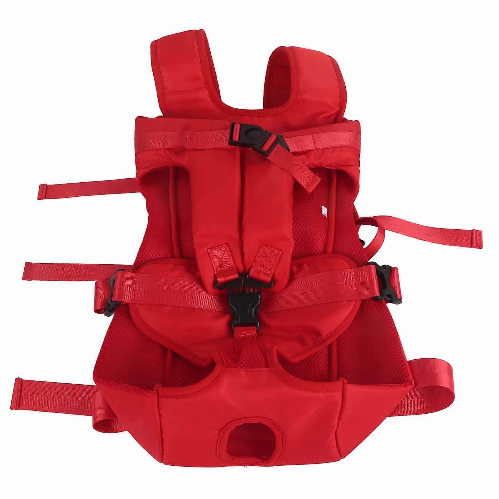 Pet Front Backpack Hands Free Adjustable Breathable Portable Dog Backpack Carrier for Walking Hiking Bicycles Red S