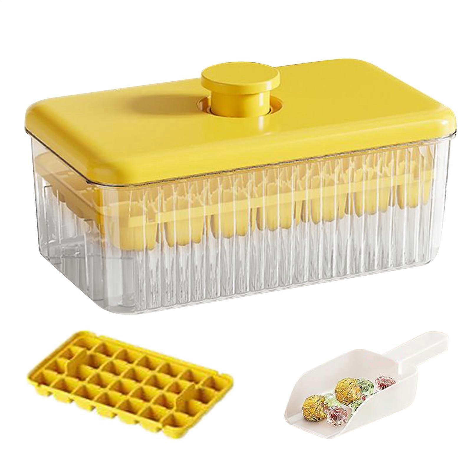 Eiswuerfelbehaelter With Lid For Freezer - Covered Ice Cube Tray Easy Release, Wine Cocktails Coffee Yellow