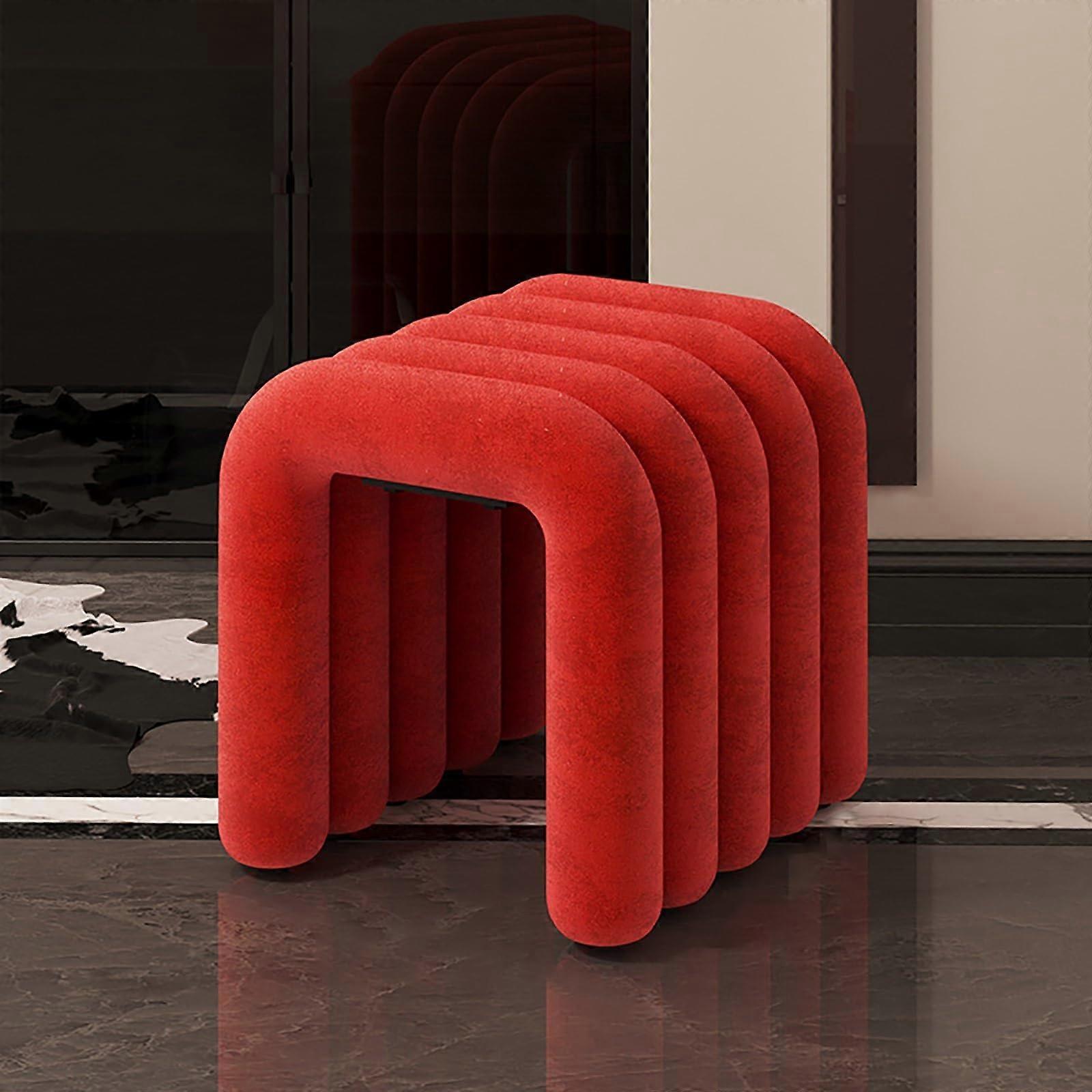 Padded stool with steel frame, adjustable feet, versatile for entryways, load capacity 100 kg, red.