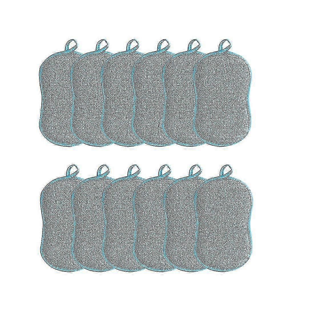 12pcs Home Double-sided Cleaning Sponge Scouring Pad Reusable Microfiber Cloth