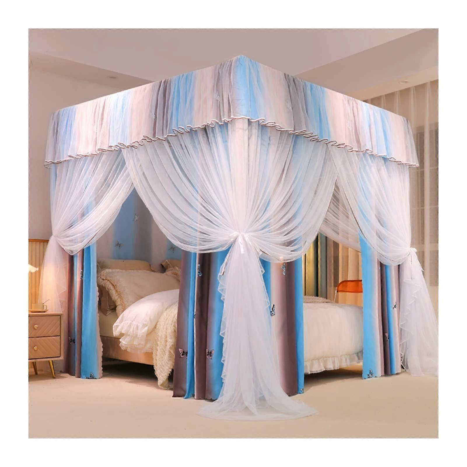 Bed canopy, bedroom mosquito net, deluxe princessstyle bed canopy, 4pole support, double blackout bed curtain (size: 180 x 200 x 200 cm)