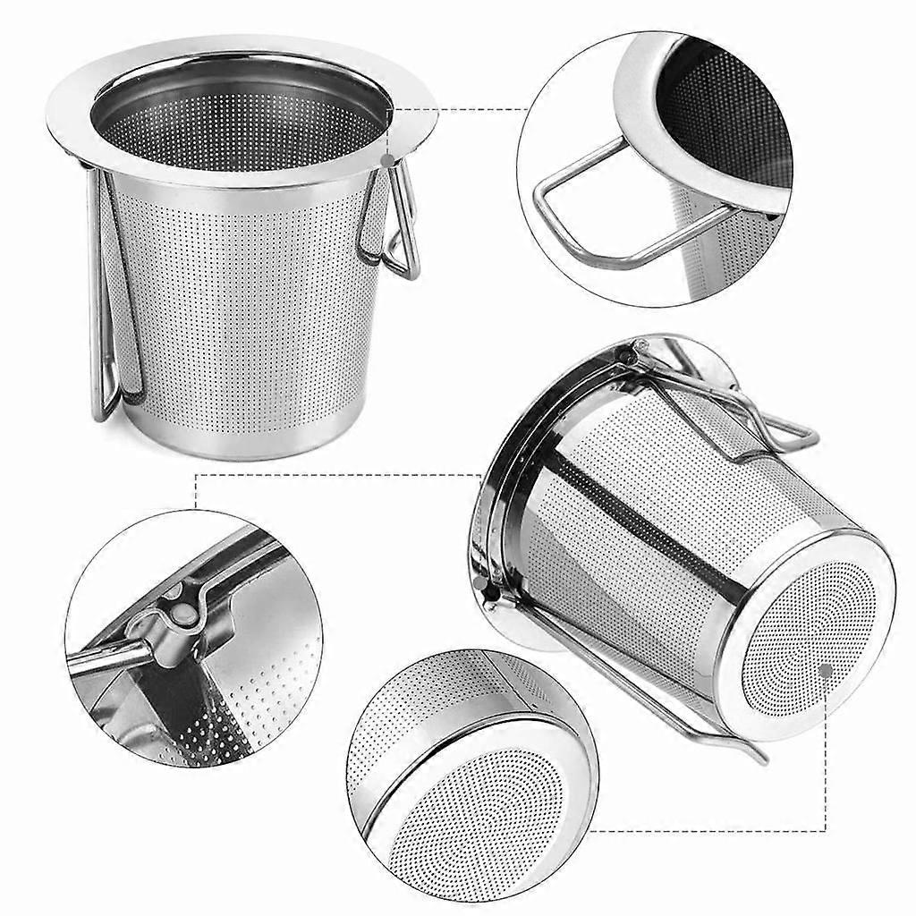 Stainless Steel Tea Strainer with Lid & Drip Tray - 304 Premium Strainer with Foldable Handle, Fits Most Tea Cups/Bowls