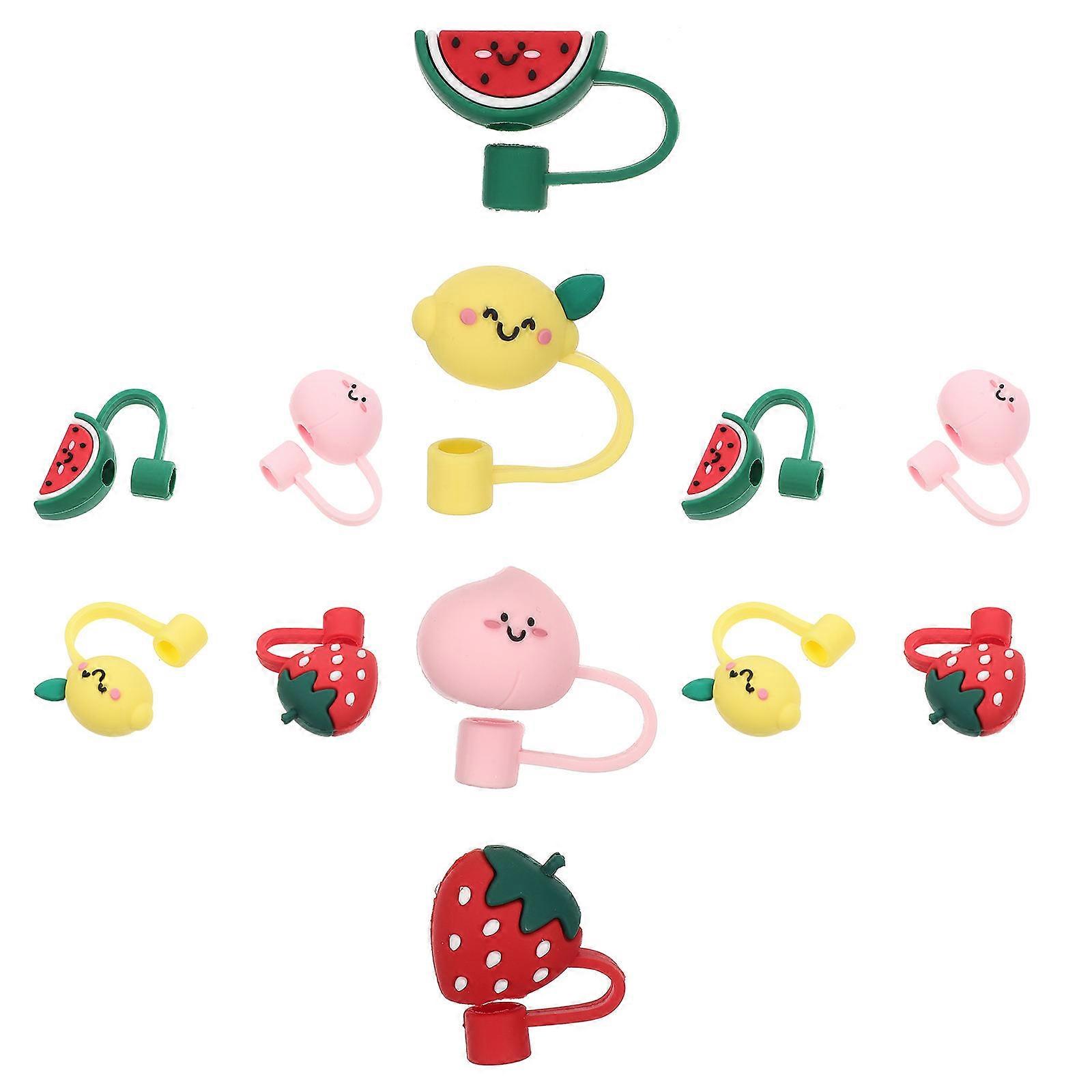 Silicone Straw Toppers 12pcs Reusable Dustproof Covers with Cute Fruit Shapes for Tumblers, Perfect for Parties, Showers, Graduation & Daily Use