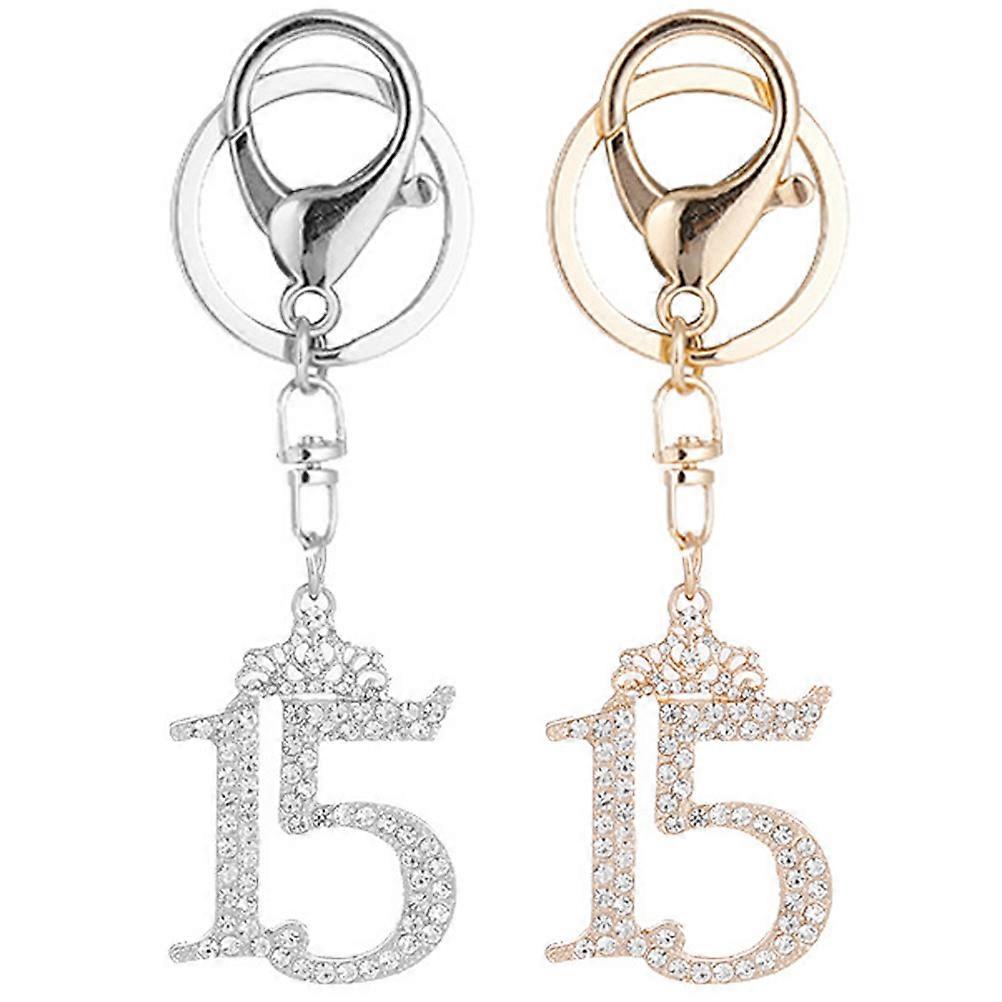 Sparkly Key Chain Rhinestone Pendant Lightweight Portable Decorative Keyring Charm 2Pcs