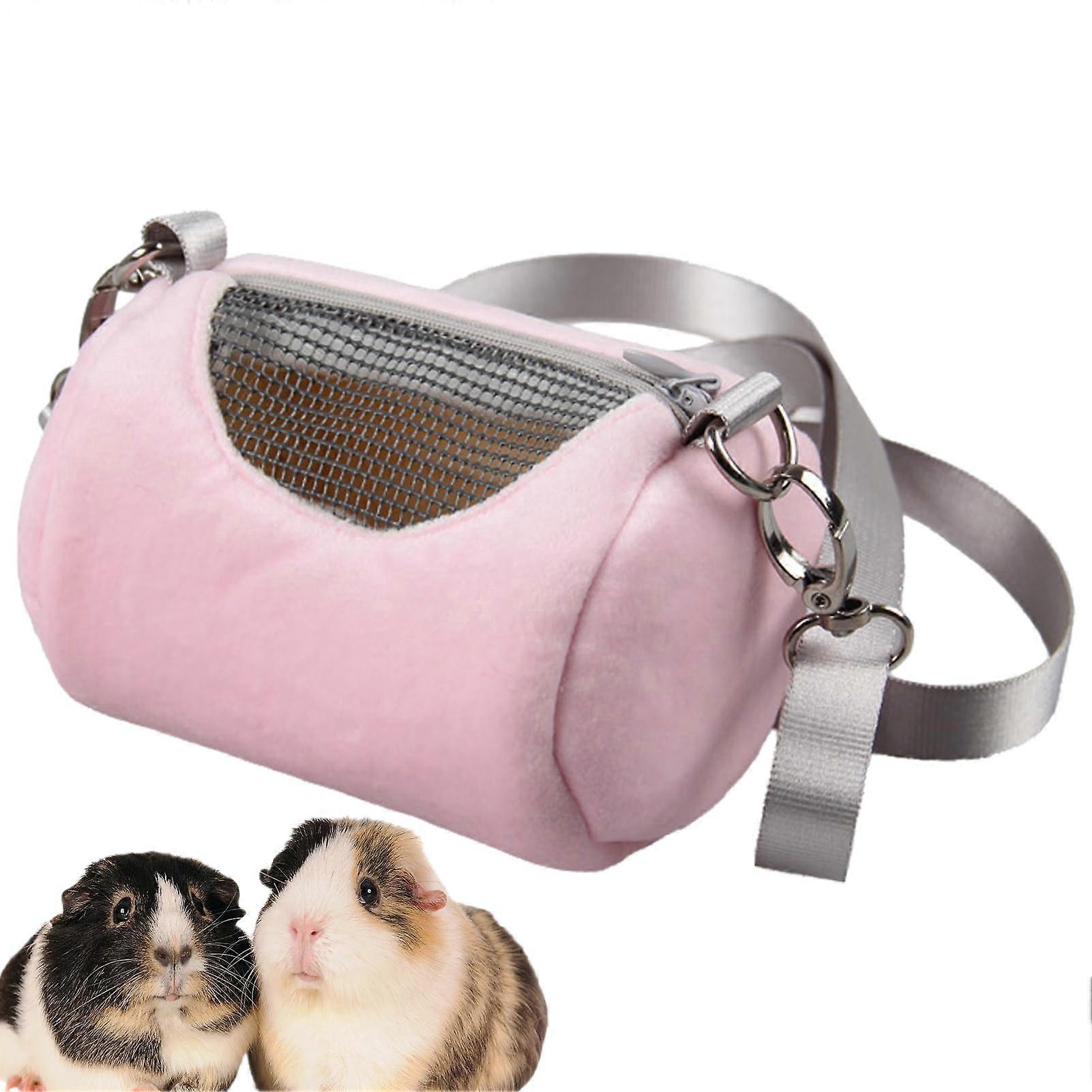 Hamster Carrier Bag, 4.33 x 2.95 x 2.95 Inches, Soft Plush Travel Case for Small Animals like Rabbits, Guinea Pigs, and Hedgehogs in Pink