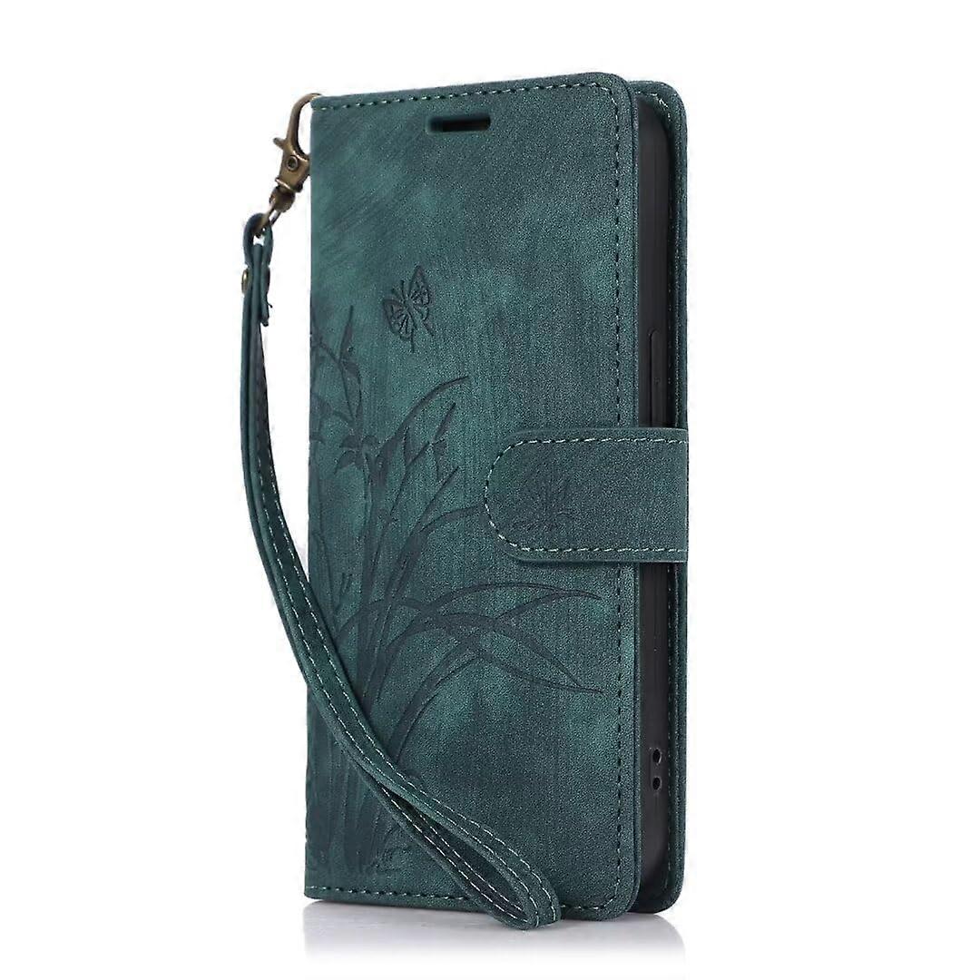 Embossed Butterfly PU Leather Folio Wallet Shock Absorbing Flip Case Magnetic Stand Green for Samsung Galaxy S9 Plus