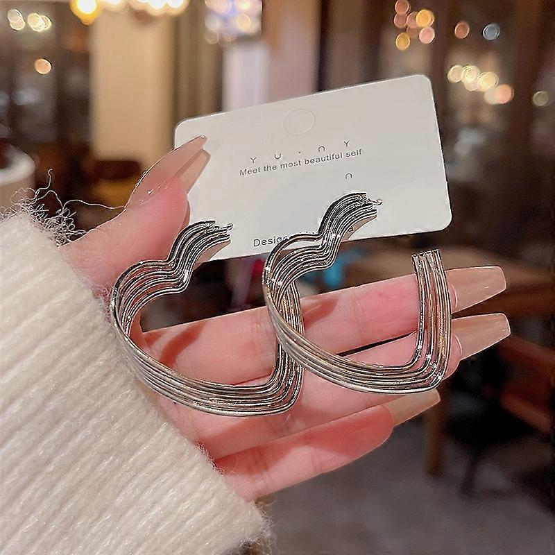 Heart Earrings S925 Silver Dangle Drop - Korean Style Love