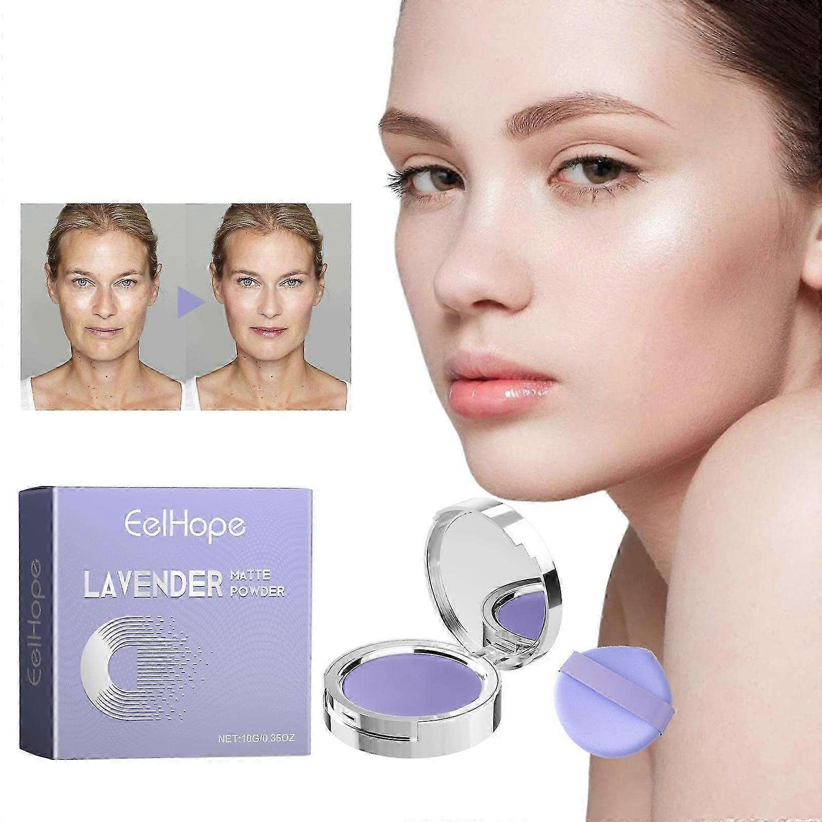 ラベンダーマットパウダーオイルコントロールミニパウダーパフ付き、シルキーボリングオイルコントロール用ラベンダーマットパウダー長持ちメイクアップ