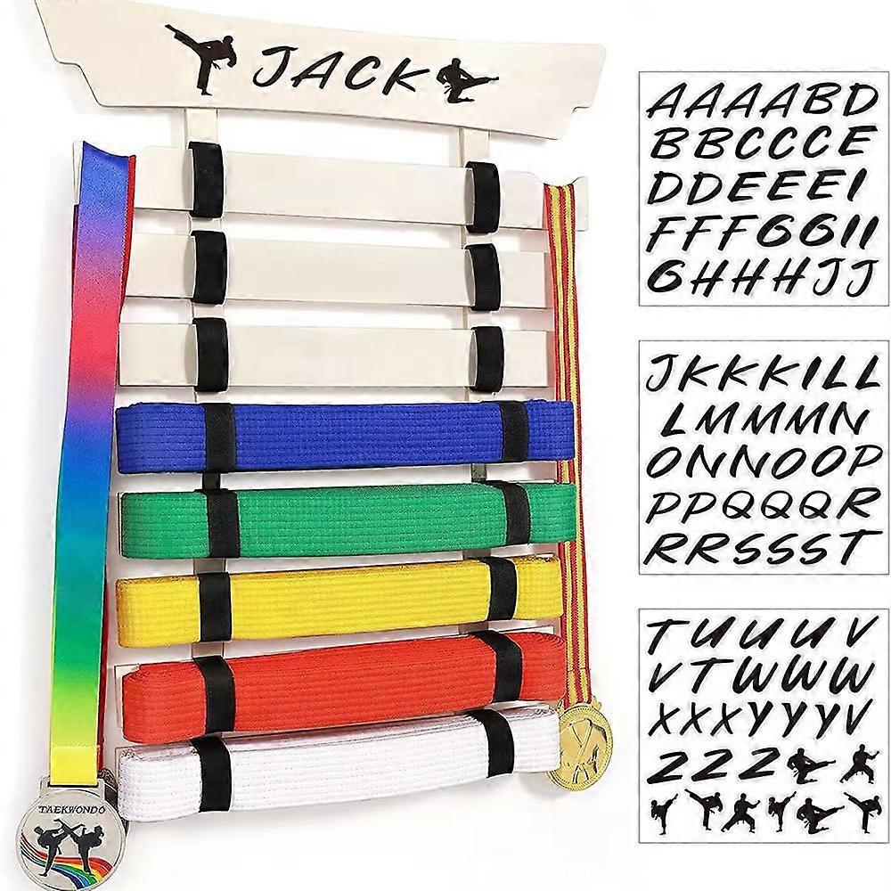 Kung Fu Belt Holder for 8 Belts, Karate Belt Display Rack, Taekwondo Belt Display for Kids, Bamboo Taekwondo Belt Stand Wall Mount