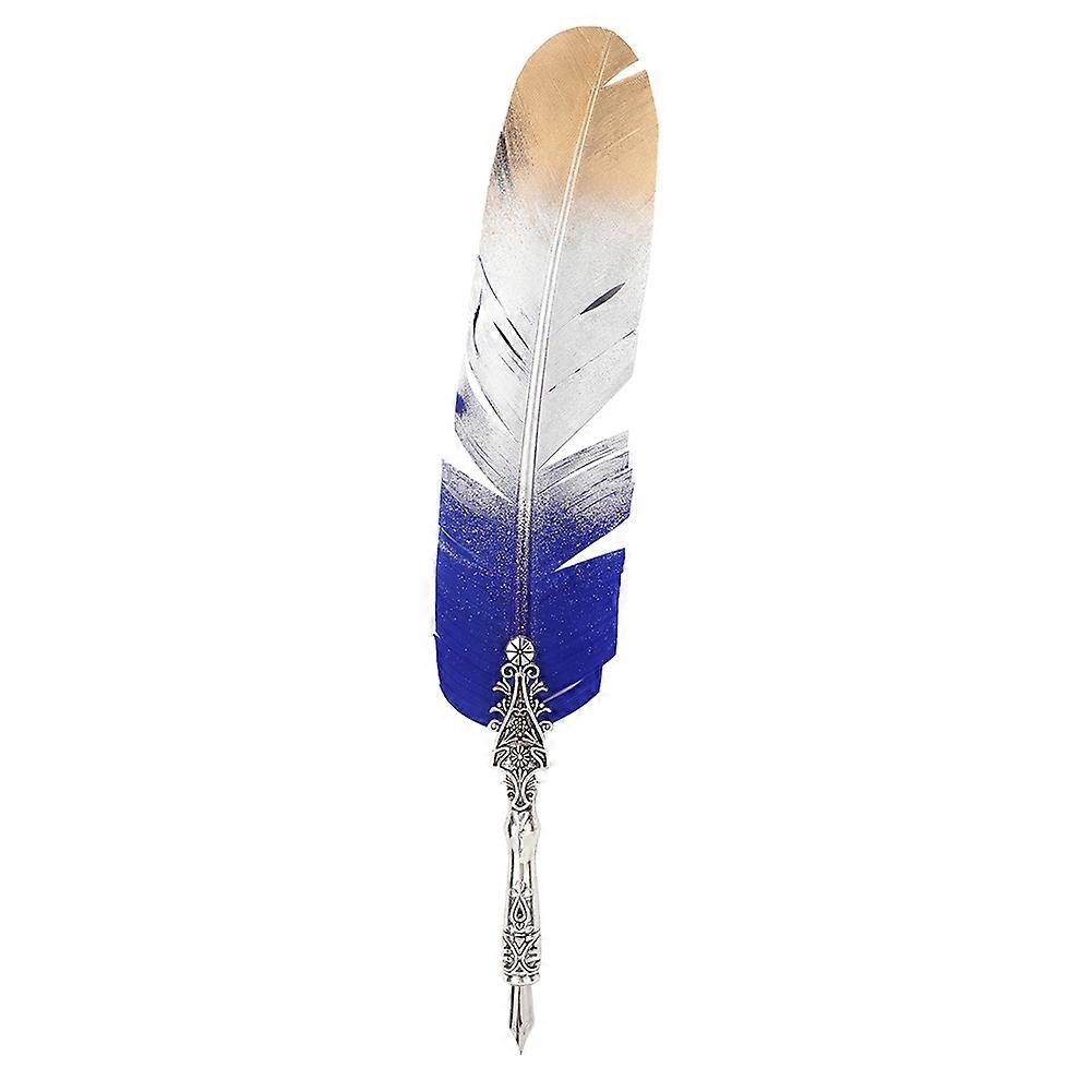 Vintage Retro Feather Dip Pen Alloy Nibs Calligraphy Writing Pen Gift with Box(Gradient Blue)