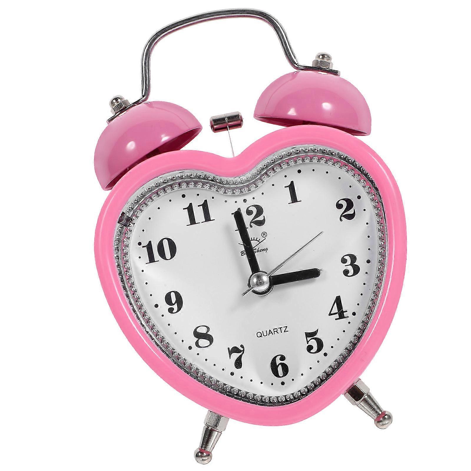 Pink Heart Shaped Alarm Clock with Nightlight Silent No Ticking Twin Bells Easy to Set for Kids