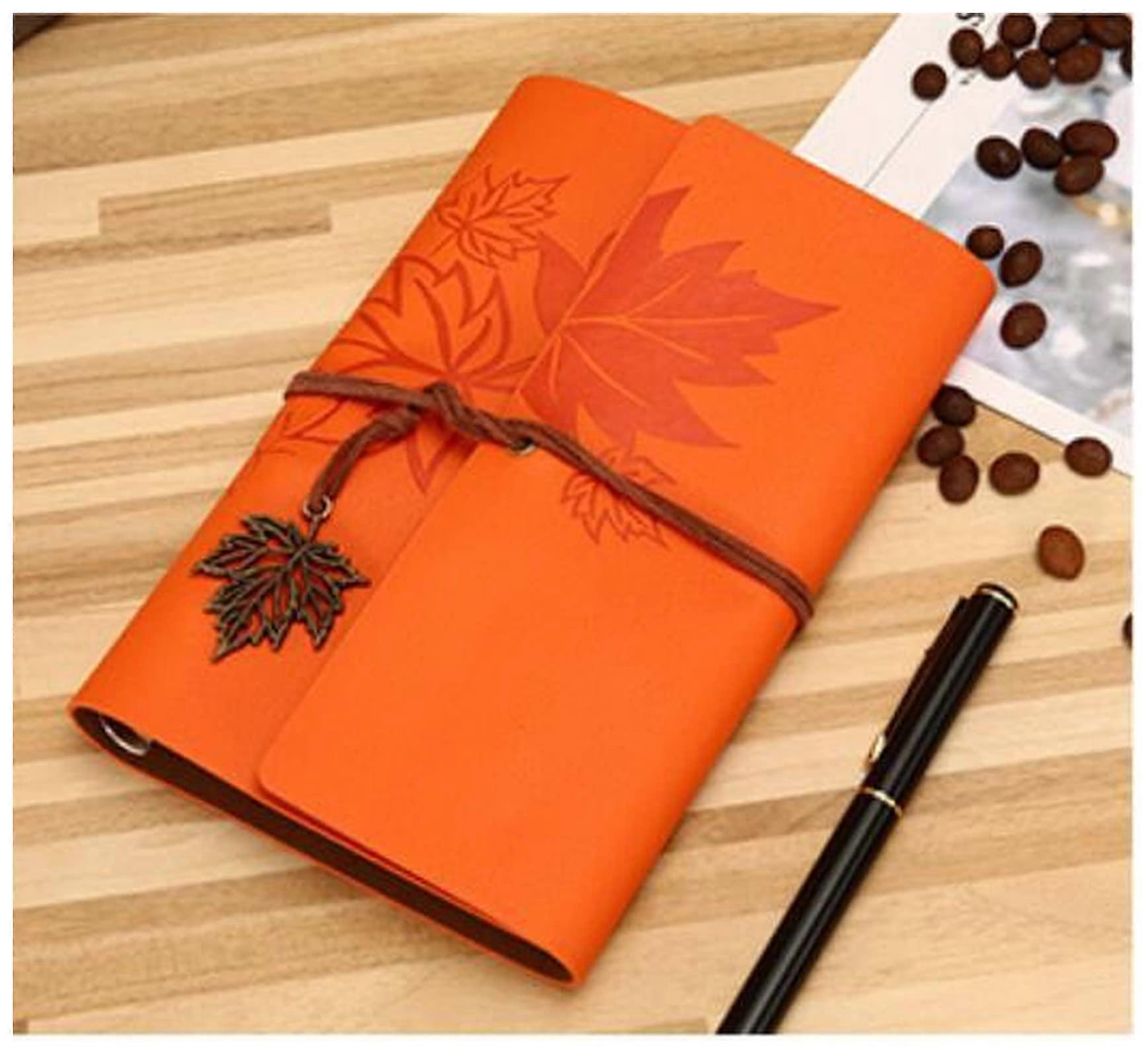 Notebook A5 A6 Leather Blank Kraft Diary Journal Sketchbook (Orange, A6)