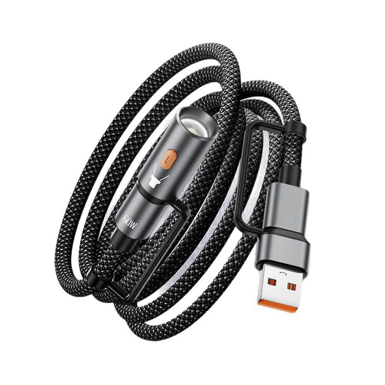 Braided USB C Cable 60W Fast Charging Cable with Light Compatibility Data Cable for Smartphones Tablets Electronics Multicolor