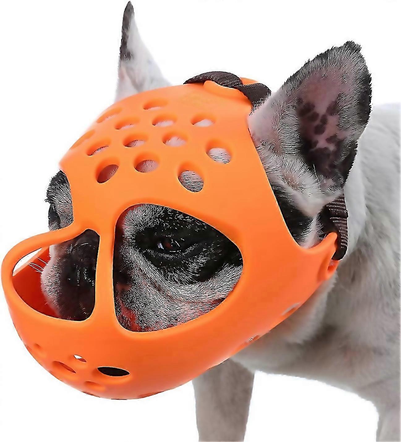 Dog Muzzle For Short Snout Dogs Soft Silicone Breathable Bulldog Muzzle For Biting Chewing Licking I