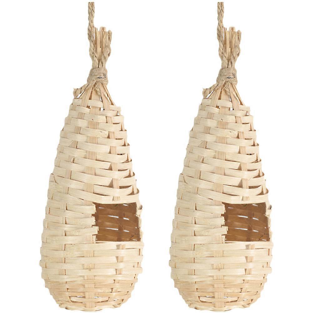 Parrot Nest with Viewing Window Crafted from Bamboo Weaving Beige Color for Decoration 2 Pieces