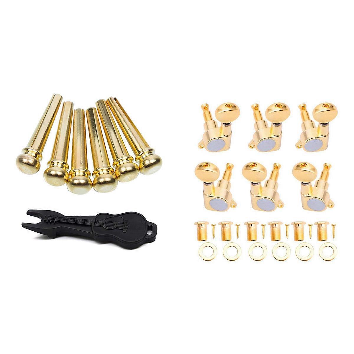 6Pcs Copper Endpin String Pegs & 6x Guitar Tuning Pegs VERROUILLAGE Tuner Touches Guitar Strings But