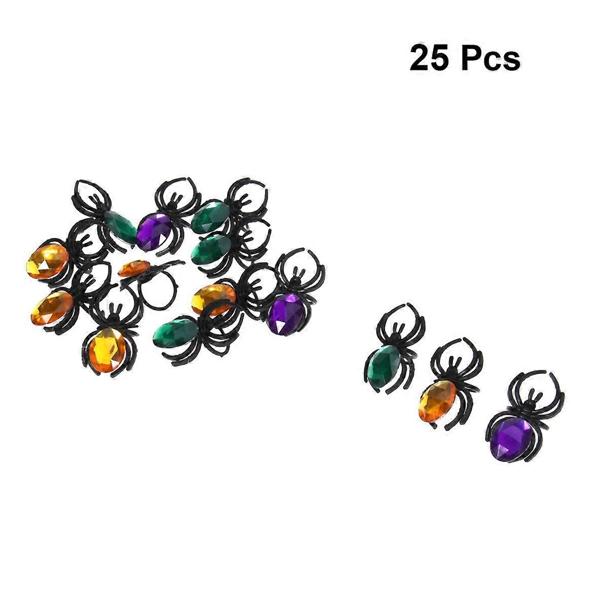 25pcs Assorted Color Halloween Toys Funny Spider Plastic Rings for Children Party Favors Spider Ring Toy Set